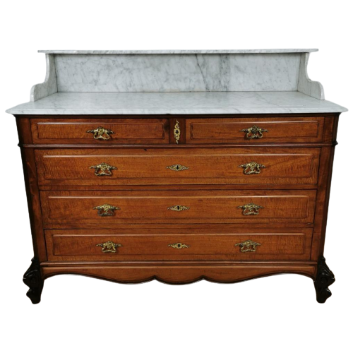 Vintage Frans Dressoir Commode, Ladekast Badkamermeubelmet Marmer Blad 311