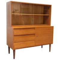 Vintage Wandmeubel Met Vitrine Teak