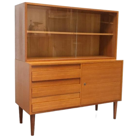 Vintage Wandmeubel Met Vitrine Teak 1