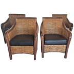 4 Art Deco Colonial Stijl Fauteuils Rotan thumbnail 1