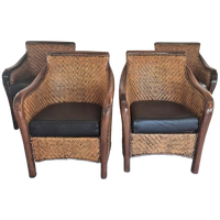 4 Art Deco Colonial Stijl Fauteuils Rotan