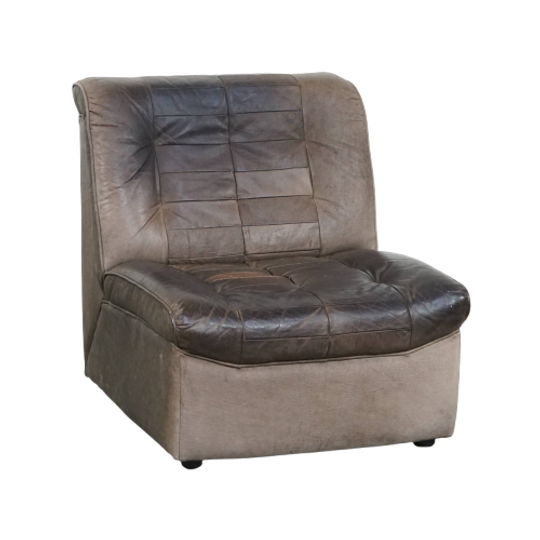 Grijze Lederen Vintage Design Fauteuil Uit De Jaren ’70 1