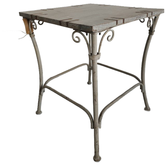 Brocante Hout/metalen Plantentafel Bijzettafel 1
