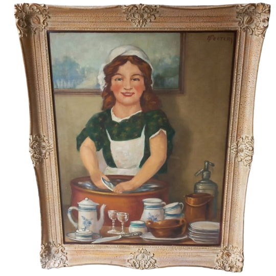 E. Peeters "aan De Afwas". Olieverf Op Doek. 1