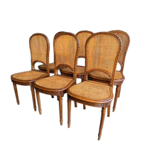 Set/6 Art Deco Webbing Stoelen Met Hout Snijwerk