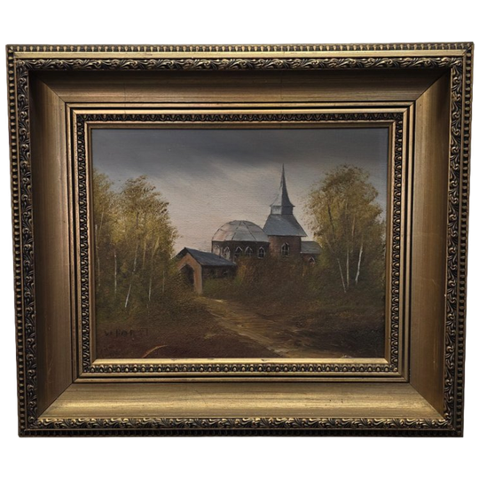 Vintage Olieverf Schilderij Met Kerk Vd Horst, Jaren 60 1
