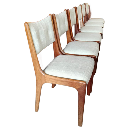 Vintage Set Van 6 Teakhouten Deense Eetkamerstoelen 1