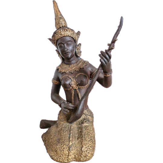 Brons Beeldje Van Een Thaise Muzikant 1