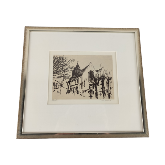 Paul De Cocker - Lithografie- Kerk Van Wulveringem 1