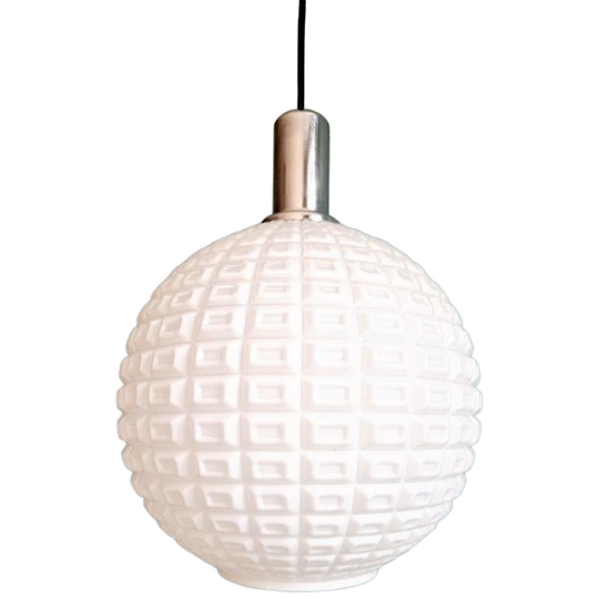 Vintage Getextureerde Witte Opaline Hanglamp, 1960-70 1
