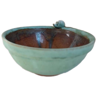 Vintage Aardewerk Schaaltje, Hand Gemaakt, Aqua Blauw