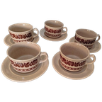 Vintage Kop En Schotel Bruin Bloemen 5X thumbnail 1