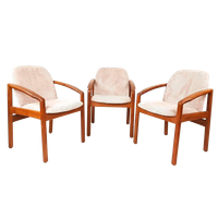 3 Vintage Deense Teakhouten Stoelen Nieuw Gestoffeerd Roze