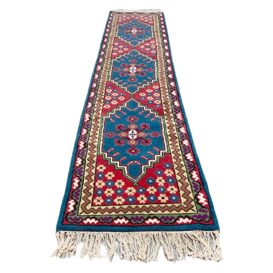 Vintage Handgeknoopt Perzisch Tapijt Xl Loper Kairouan 350 Cm Turquoise 1