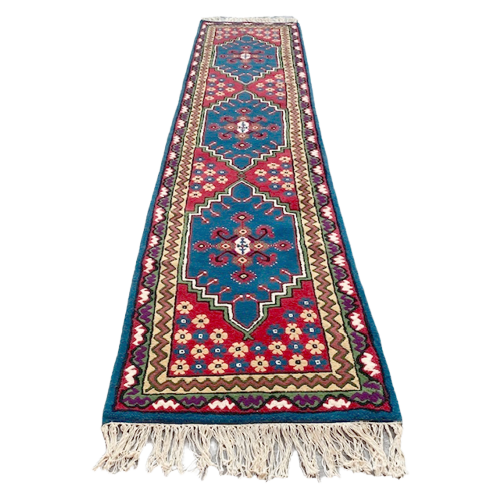 Vintage Handgeknoopt Perzisch Tapijt Xl Loper Kairouan 350 Cm Turquoise