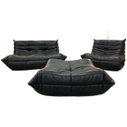 Nieuw Ligne Roset Togo Set Zwart Leer 2-Zits + 1-Zits + Poef thumbnail 1