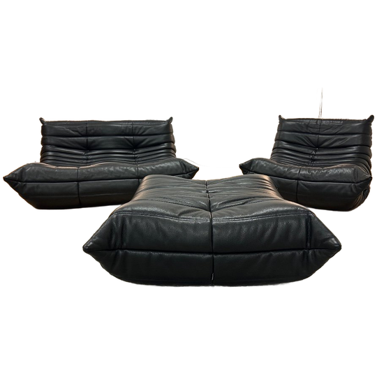 Nieuw Ligne Roset Togo Set Zwart Leer 2-Zits + 1-Zits + Poef 1