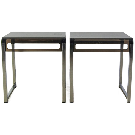 Set Plexiglas & Chromen Bijzettafels Marc Berthier 1