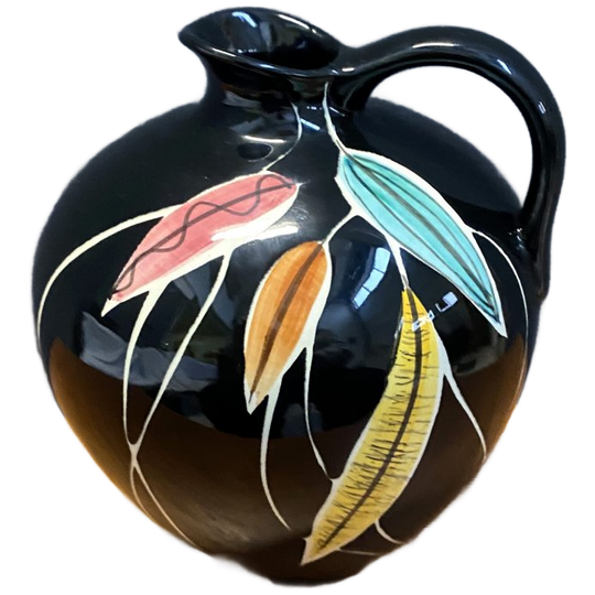 Vase By Georg Schmider Zell Model 4089 Black With Colorfull Leaf Patern 1