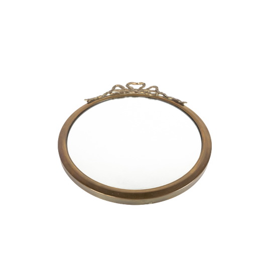 Ronde Spiegel Met Strik - Koper - Glas - Hollywood Regency - 3e Helft 20e Eeuw 1