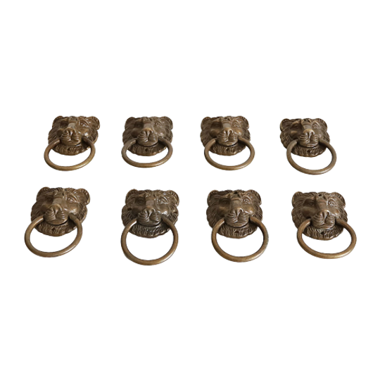8 Set Prachtig Bronzen Antieke Kastbeslag Leeuwenkop, Jaren '30/'40 1