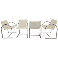 4 X Vintage Metaform Cirkel Rvs Stoel Nieuw Leer Japandi '80