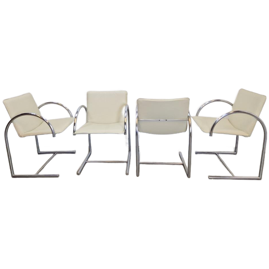 4 X Vintage Metaform Cirkel Rvs Stoel Nieuw Leer Japandi '80 1