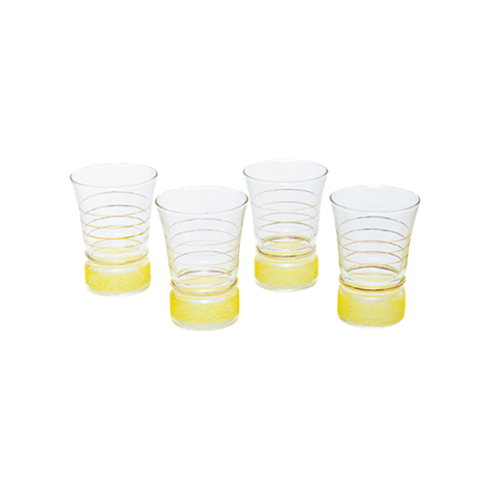Jaren 50 Drankglaasjes Met Vergulde Strepen En Gele Voet – Set Van 4 | Kerst 1