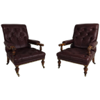 Paar Antieke Bibliotheekstoelen - Originele William Morris & Co Edinburgh Gestempelde Fauteuils thumbnail 1