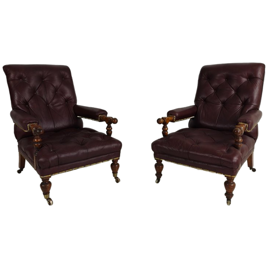Paar Antieke Bibliotheekstoelen - Originele William Morris & Co Edinburgh Gestempelde Fauteuils 1