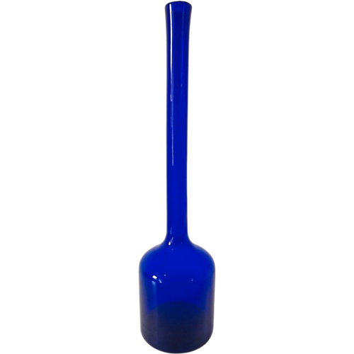 * Vintage Glazen Fles Vaas Kobalt Blauw Empoli