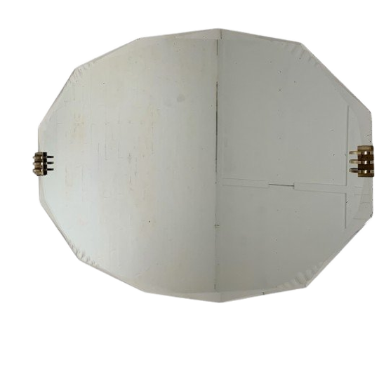 Art Deco Spiegel Met Geslepen Glas En Messing Details, Jaren 30 1