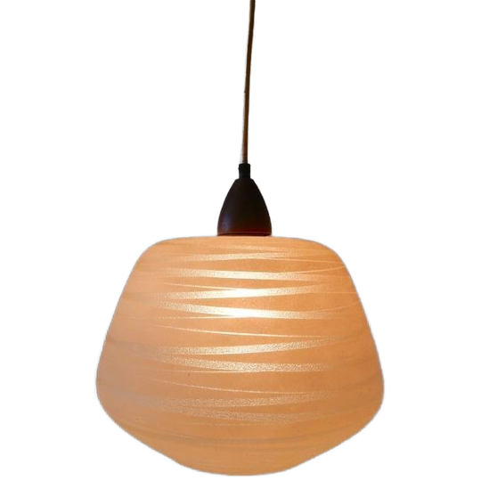 Vintage Lamp Hanglamp Jaren 50 / 60 Melkglas Teakhoud 1