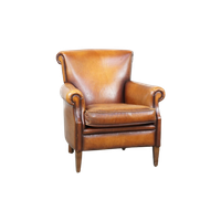 Karaktervolle En Comfortabele Cognac-Kleurige Vintage Schapenleren Armchair