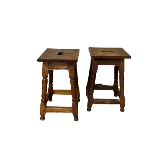 Vintage Houten Krukje Met Handvat, Japandi 1