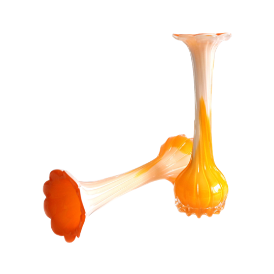 Soliflore Één Bloemsvaas In Opaline Glas Oranje/wit Klein, Italie Jaren '70 1