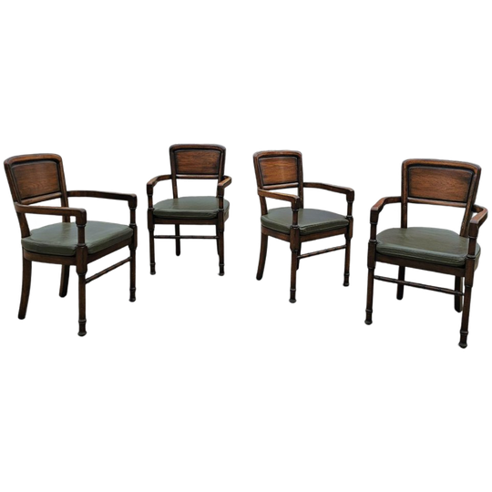 4 X Rac Royal English Dining Chairs / Green Leather Cushions 1
