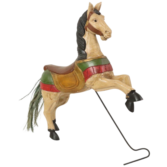 Vintage Houten Carrousel Paard Handbeschilderd Decoratief 1