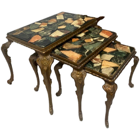 Vintage Nesting Tables / Mimiset Met Onyx Bladen Regency Stijl 1