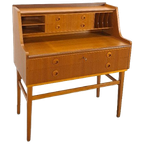 Zweeds Teak Secretaire Met Lades En Uitschuifbaar Blad, Bureau thumbnail 1