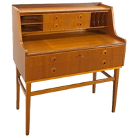 Zweeds Teak Secretaire Met Lades En Uitschuifbaar Blad, Bureau