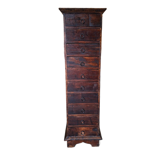 Antieke Teakhouten Ladekast, Apothekerskast, Archiefkast Afm. 41x47cm En 135cm Hoog. 1