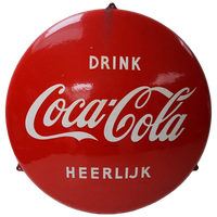 Emaille Reclamebord Coca-cola Ronde Button Van Langcat Bussum