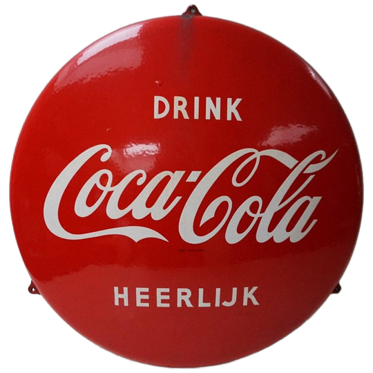 Emaille Reclamebord Coca-cola Ronde Button Van Langcat Bussum 1