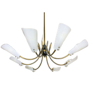 Mid Century Italiaanse "spider" Hanglamp Luster In Messing En Plexi, 1970