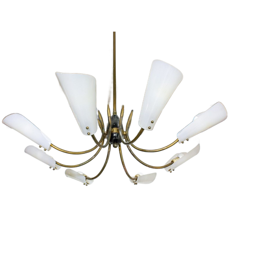 Mid Century Italiaanse "spider" Hanglamp Luster In Messing En Plexi, 1970 1