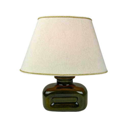 Unieke Vintage Tafellamp Groen Keramiek Messing Beige Kap