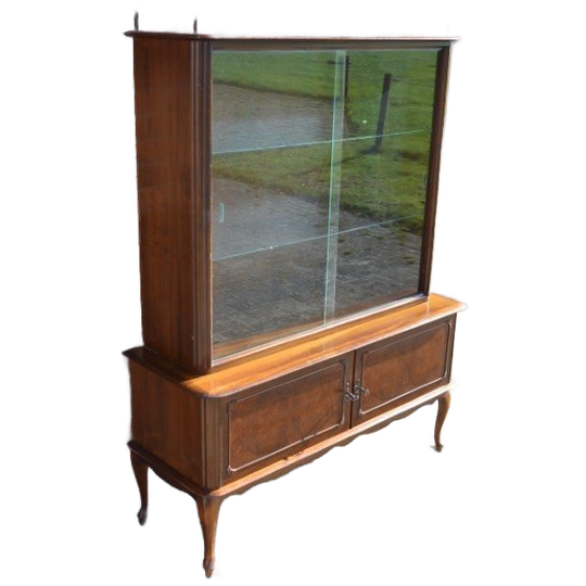 Vintage Servieskast Queen-ann Met Glazen Schuifdeurtjes En Onderkast 1