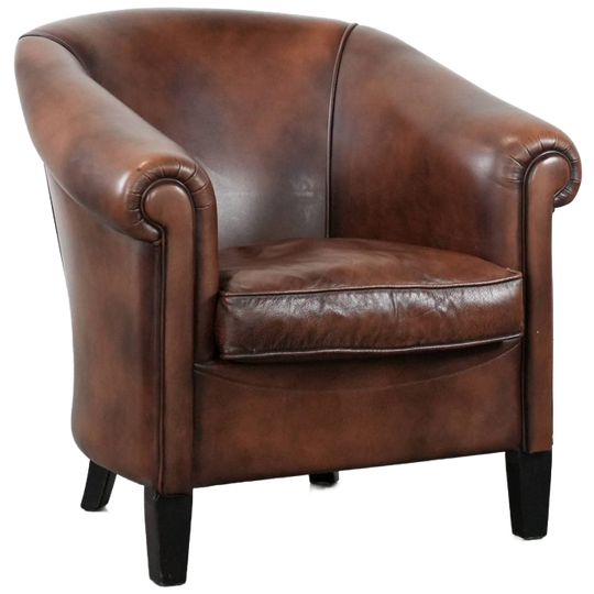 Geweldige Luxe Bruine Rundleren Clubfauteuil Met Een Correcte Afwerking Met Mee Kleurende Biezen 1