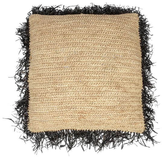 Bazar Bizar | De Raffia Kussenhoes - Naturel Zwart - 60x60 1